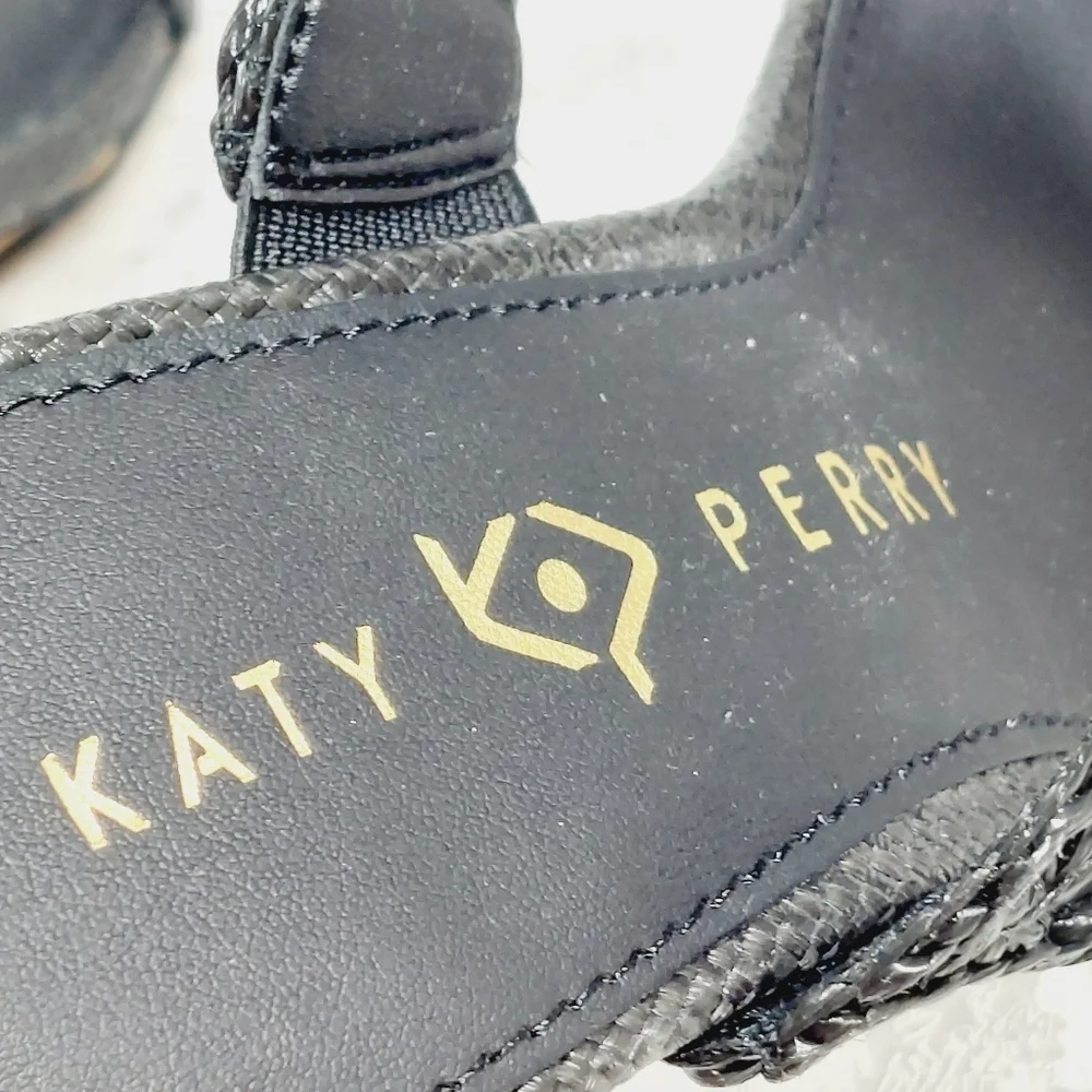 New Katy Perry The Irisia Black Woven Slip On Wedges E369